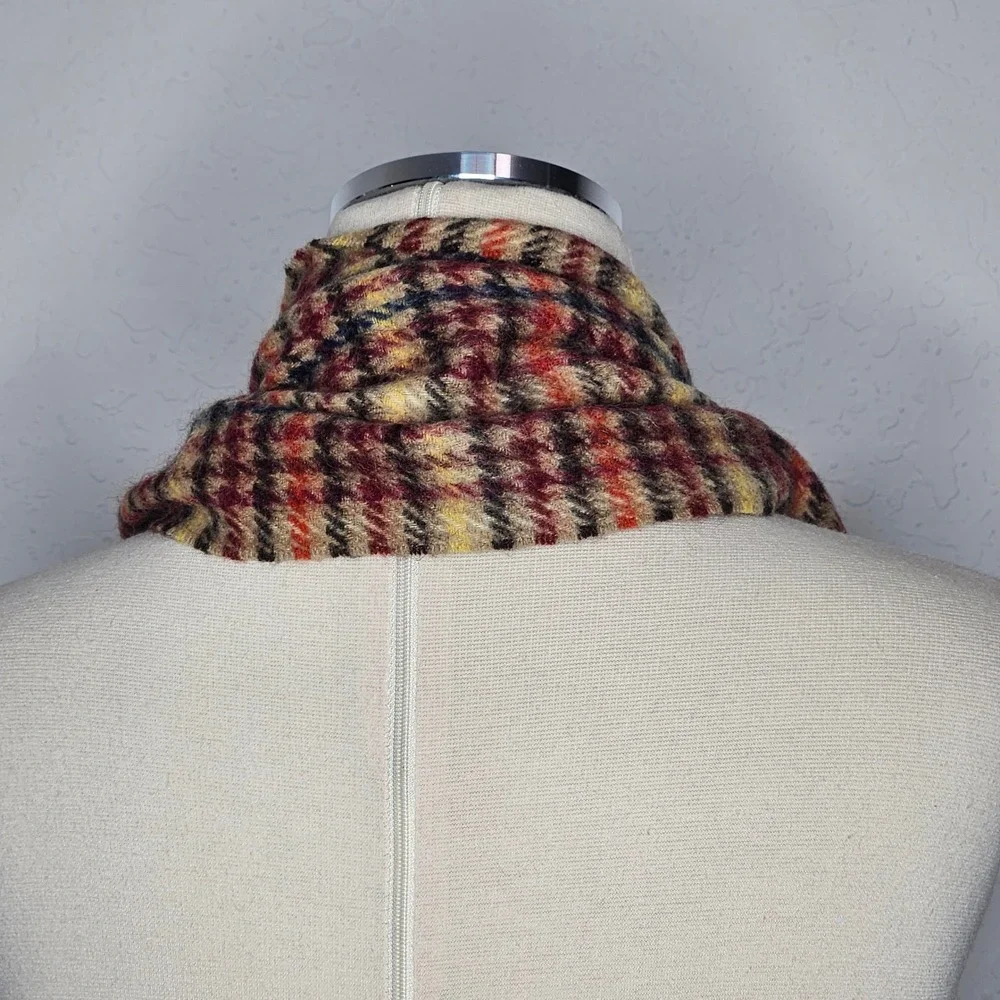 100% Cashmere Plaid Houndstooth Scarf Burgundy Orange Tan Fringe‎ Unisex